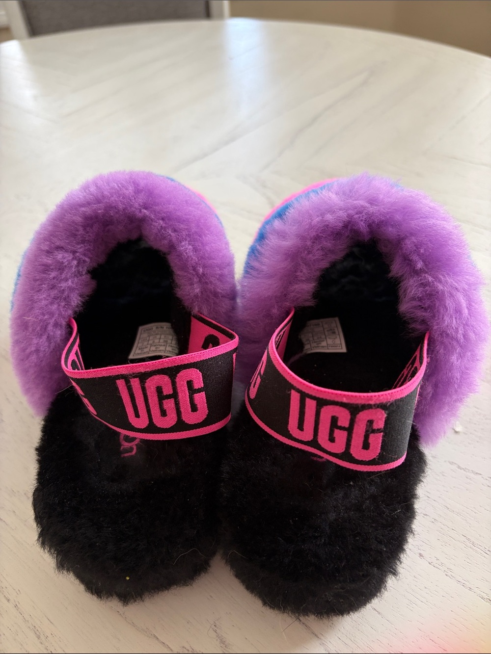 UGG Woman’s Purple Shearling Slide with Pink Branded Strap